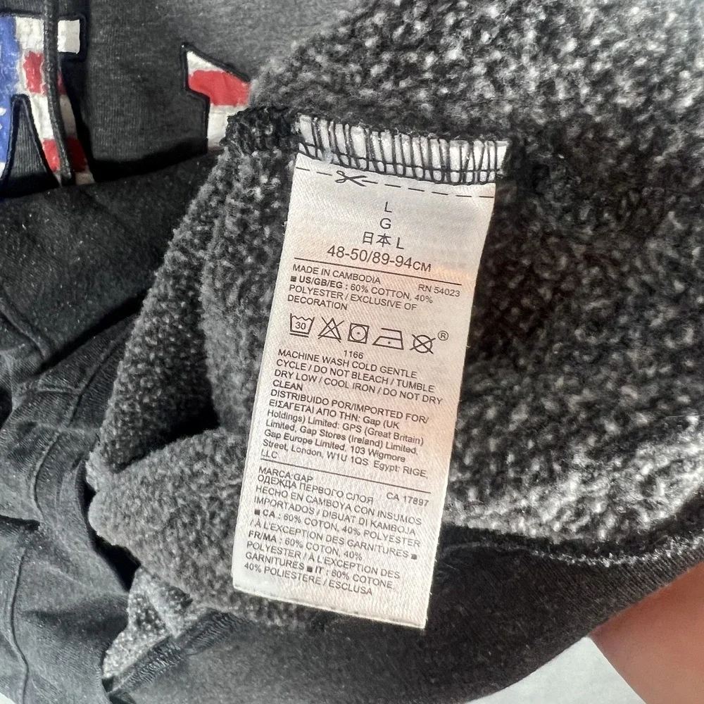 GAP Men's Gray Flag Logo Hoodie Pullover Sweatshirt Size L Large Cotton Blend